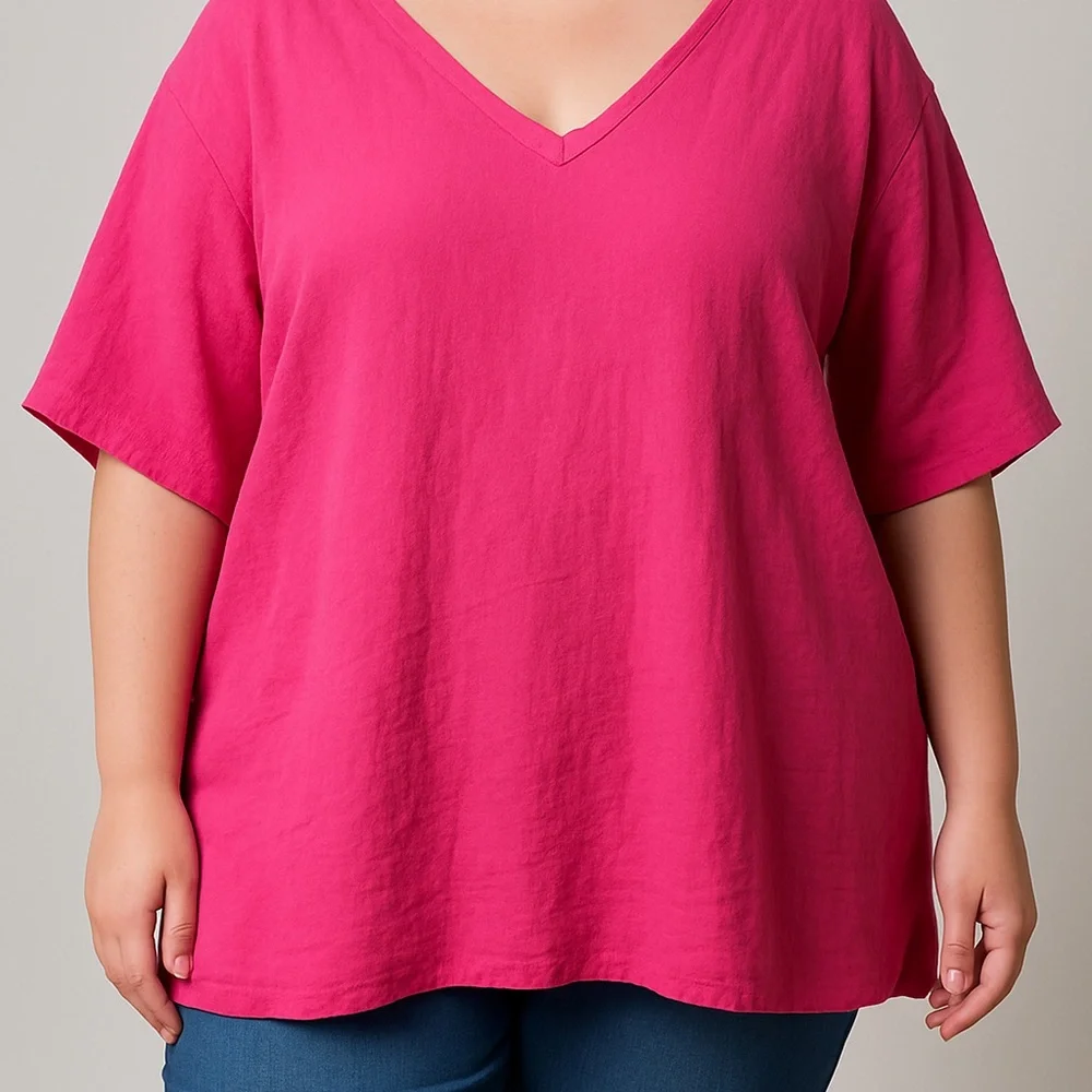 Oh My Gauze V-Neck Gauze Hot Pink Boho Resort Wear Tunic Top Size XL - Picture 2 of 9